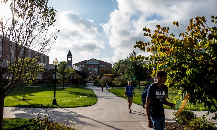 students walking on campus