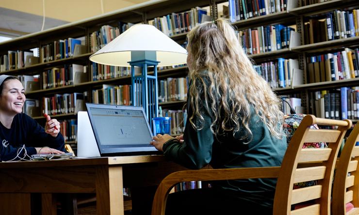 students in library